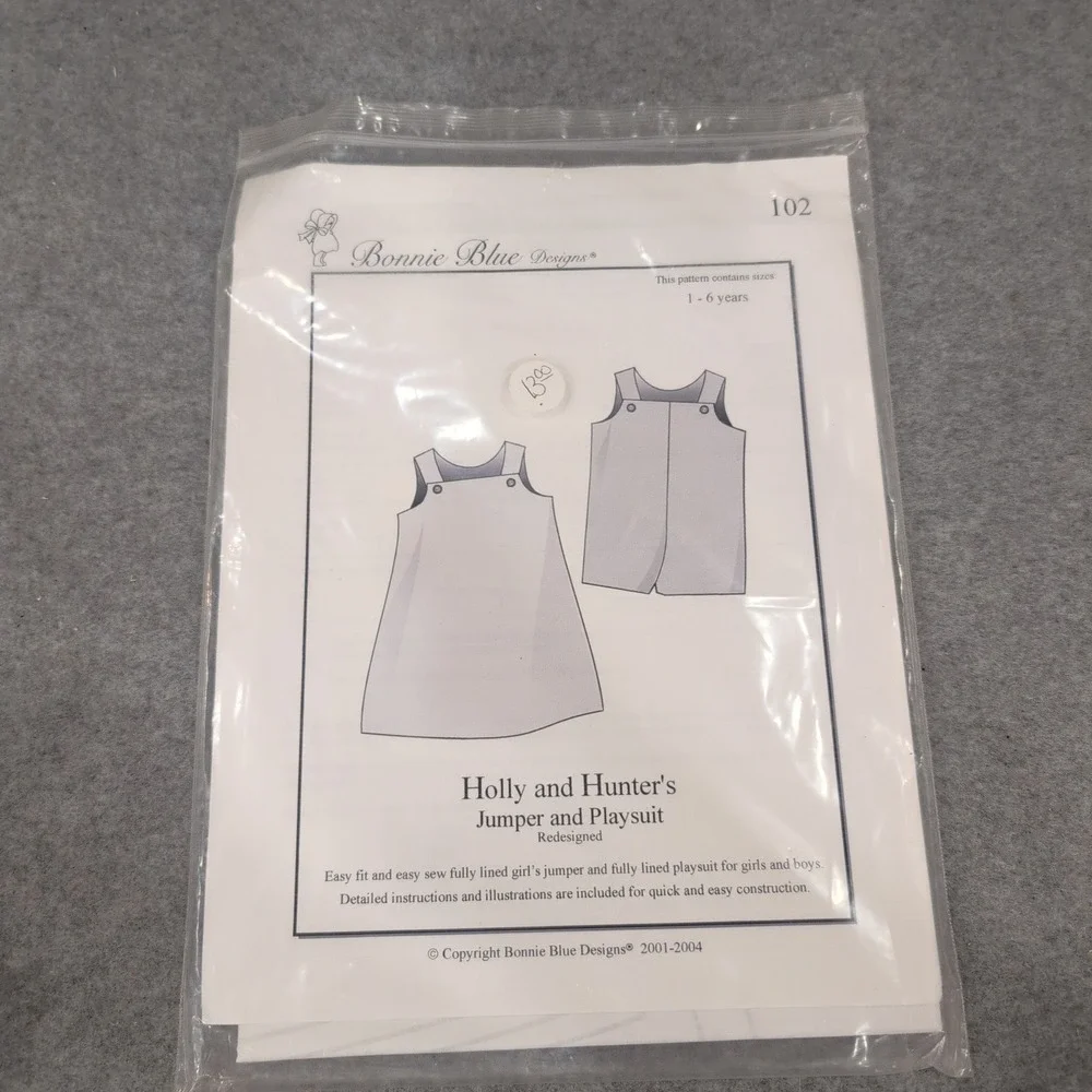 Bonnie Blue Designs 102 Holly and Hunter Jumper Playsuit Pattern Sizes 1-6 Years